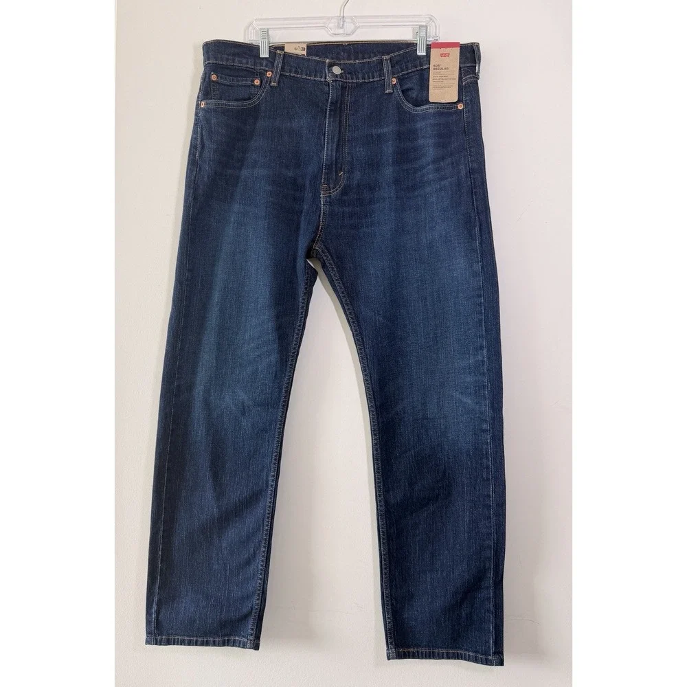 Levi's Men's 505 Regular Fit Straight Leg Jeans Dark Wash 40x32 Denim Mid Rise
